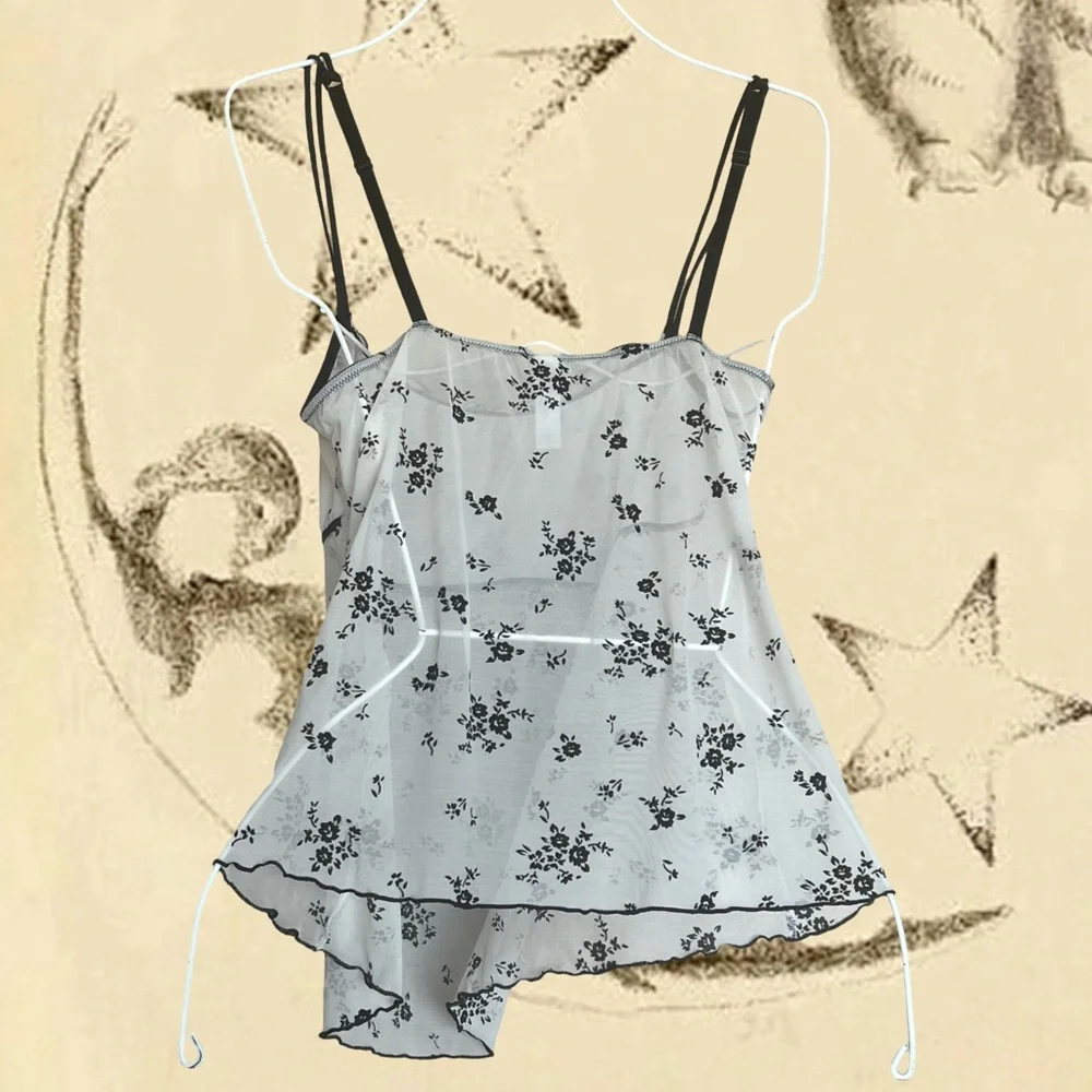 Sheer White Mesh Cami w/ Black Velvet Florals 🖤 - Picture 7 of 7
